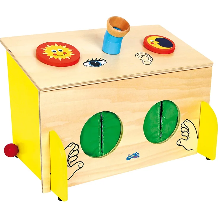 small foot 6989 Fühl-Box aus Holz, Sinnesspiel schult spielerisch den Tast- Hör- und Sehsinn, ab 3 Jahren – Bild 1
