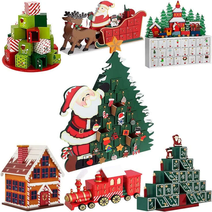 Wiederverwendbarer Adventskalender zum Befüllen 24 Türchen Weihnachten Kinder DIY weihnachtliche Holz Dekoration – Bild 1