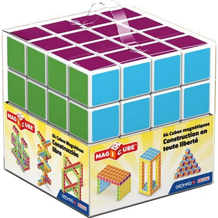 Geomag 129 - Magicube Free Building 64 Magnetwürfel für Konstruktionen, Baukasten Lernspielzeug