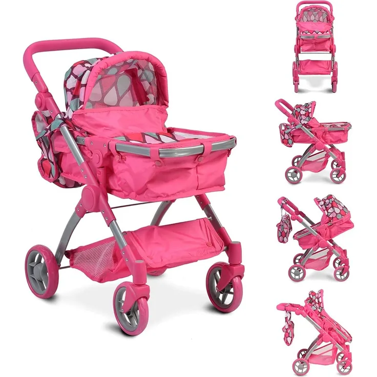 Moni - Puppenwagen, Puppenbuggy Vicky 9620, Tasche, Schiebegriff höhenverstellbar pink