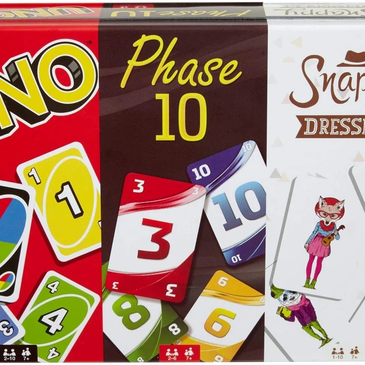 Mattel Kartenspiel UNO, Phase 10 und Snappy Dressers Spielesammlung in Metalldose Gesellschaftsspiele - Preisvergleich – Bild 5
