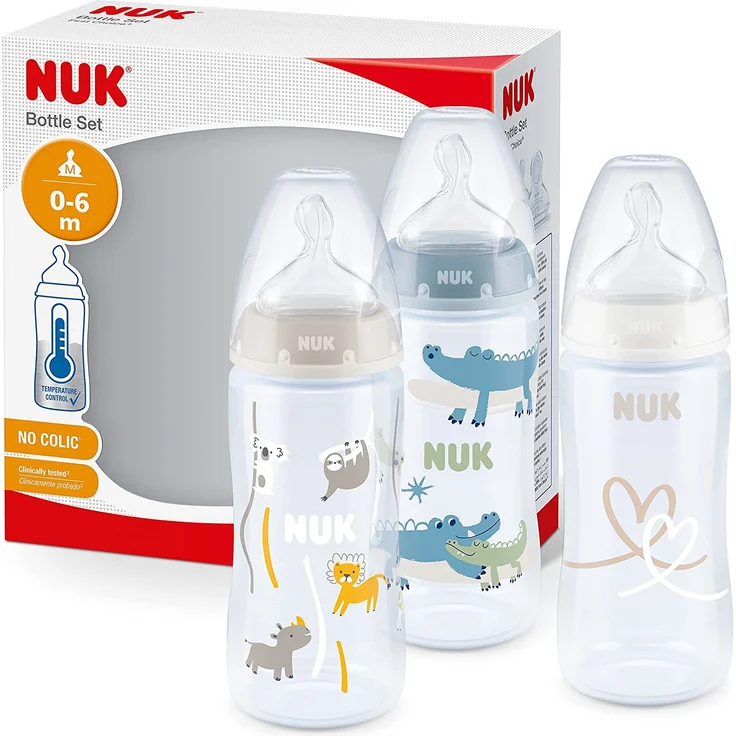NUK 3er Flaschenset First Choice⁺ Temperature Control, 300 ml blau/weiß/beige – Bild 1