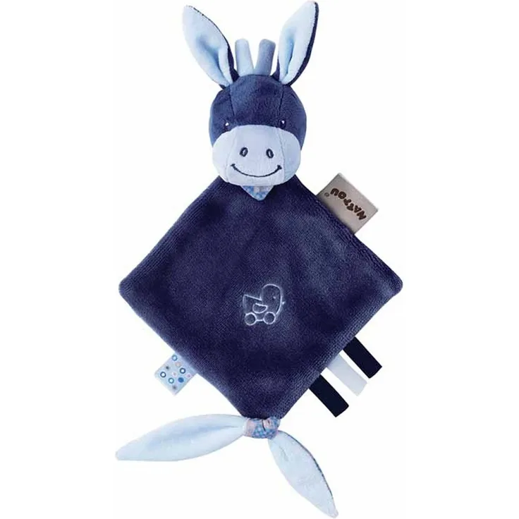 Nattou Mini-Schnuffeltuch Esel Alex mit Befestigung für Schnuller, 30 x 20 cm, Alex und Bibou, Blau