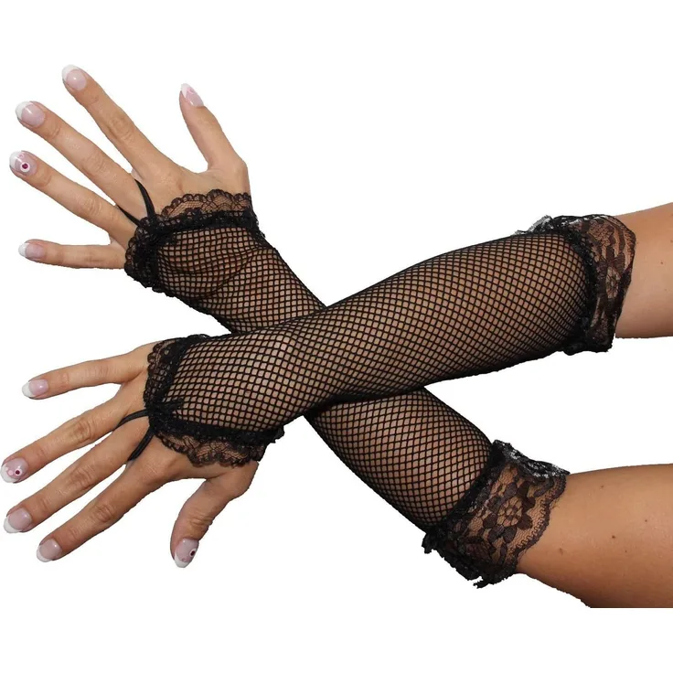 Foxxeo Schwarze Netzhandschuhe für Damen - Lange Netz Handschuhe schwarz