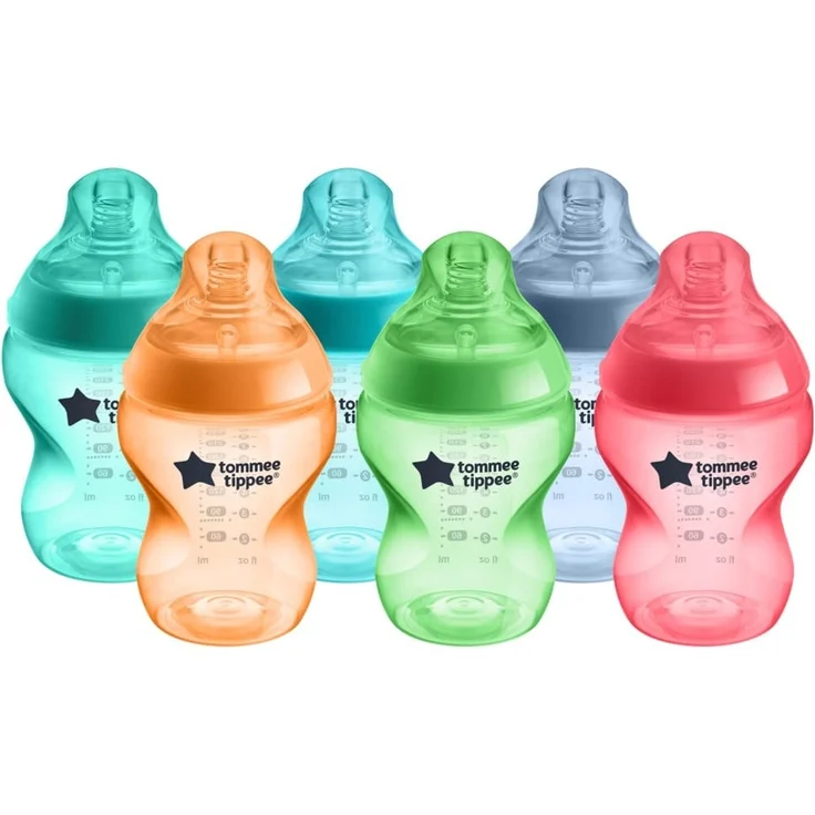 Tommee Tippee Closer to Nature Babyflaschen, Natürlich geformter Trinksauger mit Anti-Kolik-Ventil, 260 ml, 6er-Set, Fiesta Mehrfarbig – Bild 1