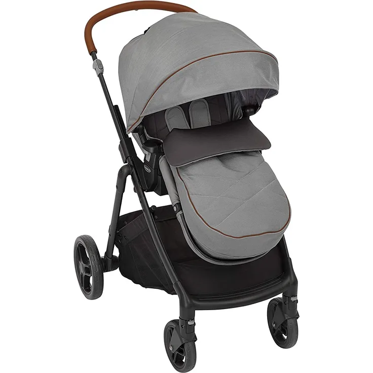 Graco Near2Me Kinderwagen (Geburt bis 4 Jahre, circa 0-22 kg) mit Slide2Me Höhenverstellung, Luxus-Fußsack und Regenschutz, Steeple Grey