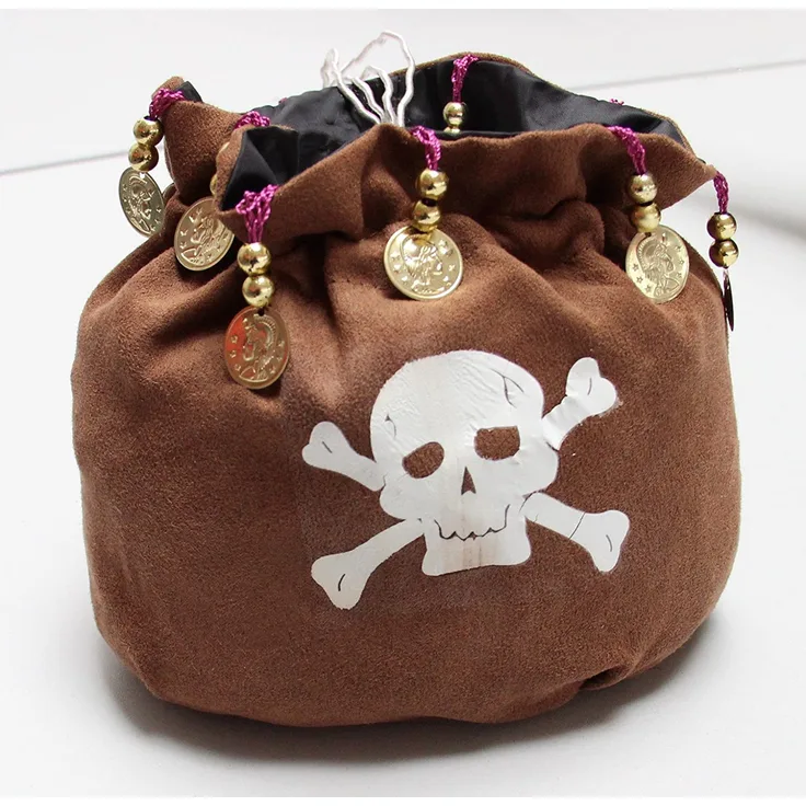 Foxxeo Piratenbeutel mit Perlen und Goldmünzen Tasche zum Piraten Kostüm