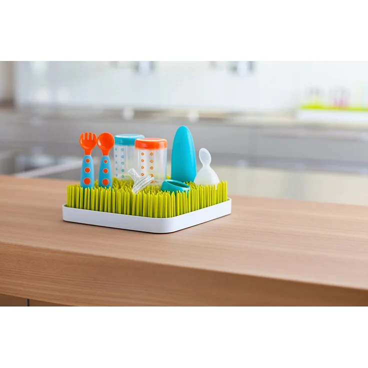 Boon GRASS Abtropfgestell mit praktischer Auffangschale für die Küche, Stylisches zweiteiliges Trockengestell in Grün, Baby Erstausstattung, Trockenständer für Babyflaschen, Baby Zubehör – Bild 3