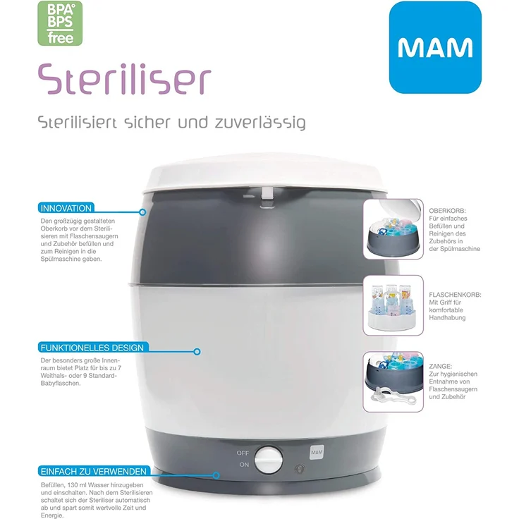 MAM Sterilisator Grau inkl. Oberkorb und Zange – Bild 5
