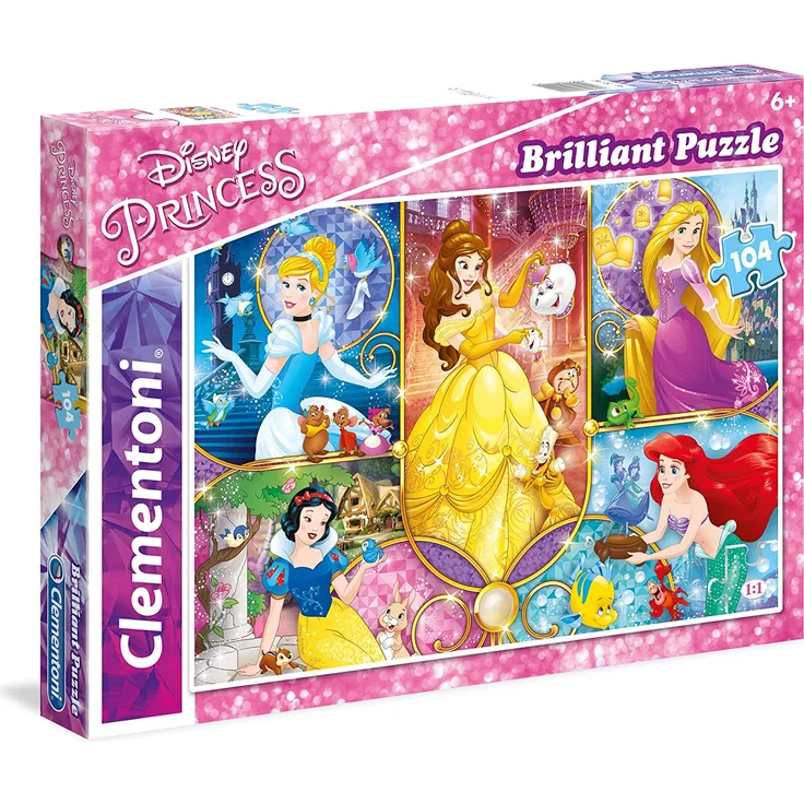 Clementoni 20140.2 - Puzzle 'Disney Prinzessinnen', mit Glitzersteinen 104 Teile