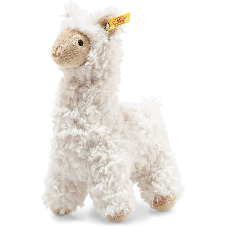 Steiff 69444 Original Plüschtier Lama Soft Cuddly Friends Leandro, Kuscheltier ca. 14 cm, Markenplüsch Knopf im Ohr“, Schmusefreund für Babys von Geburt an, Creme