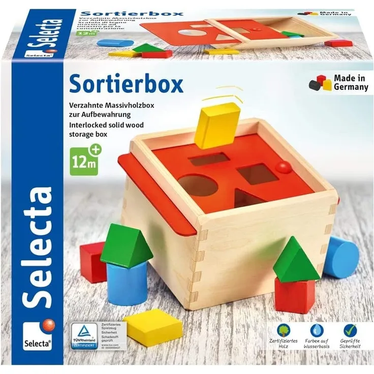 Selecta 62005 Sortierbox, Sortier und Steckspiel aus Holz, 14 cm