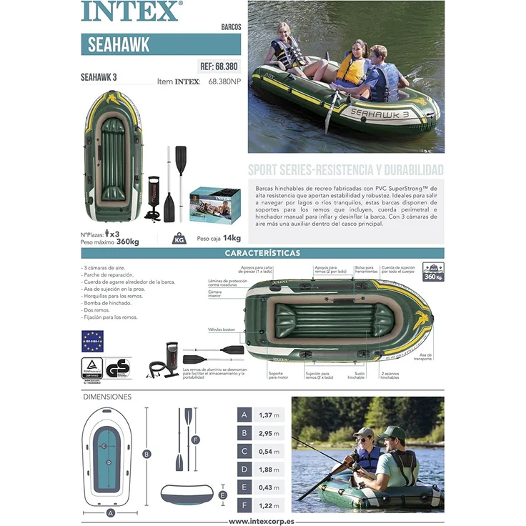 Intex 68380NP 'Seahawk 3', Schlauchboot-Set, max. Tragkraft 360 kg, bis zu 3 Personen, grün – Bild 7