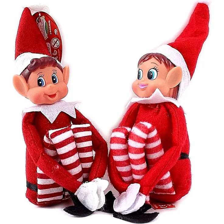 GLOW Wholesale Elfie (Junge) und Elvie (Mädchen) Set lustige und verspielte Elfen verhalten Sich schlecht Figur mit weichem Körper und Vinyl-Gesicht, 2er Set, rot
