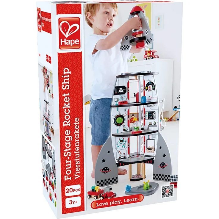 Hape E3021 E3021-Vierstufenrakete, Holzspielzeug Vierstufenrakete, Raumschiff inkl. viel Zubehör, 74cm hoch, aus Holz – Bild 8