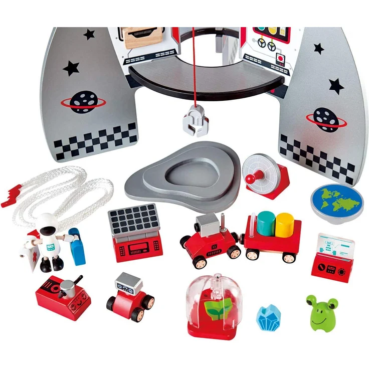 Hape E3021 E3021-Vierstufenrakete, Holzspielzeug Vierstufenrakete, Raumschiff inkl. viel Zubehör, 74cm hoch, aus Holz – Bild 3
