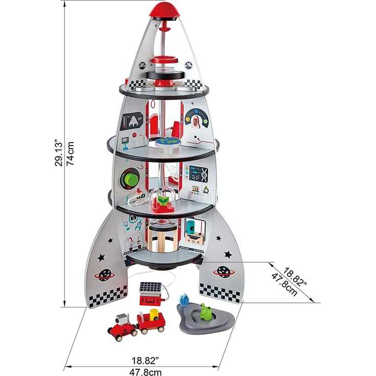 Hape E3021 E3021-Vierstufenrakete, Holzspielzeug Vierstufenrakete, Raumschiff inkl. viel Zubehör, 74cm hoch, aus Holz – Bild 6