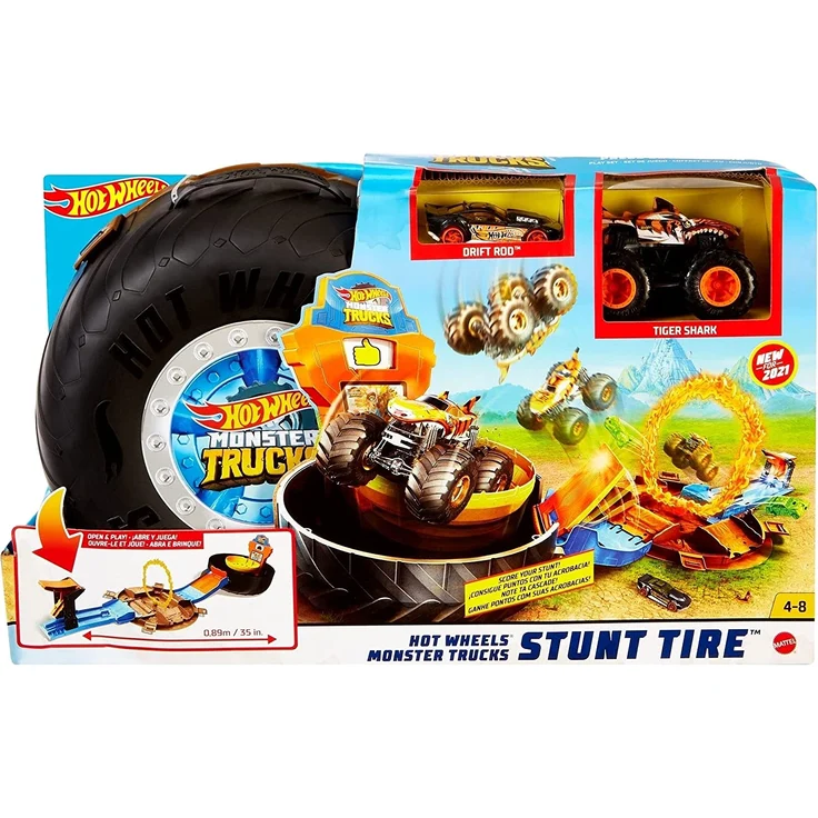 Hot Wheels Monster Truck Stunt-Reifen-Spielset inkl. 2 Spielzeugautos – Bild 4