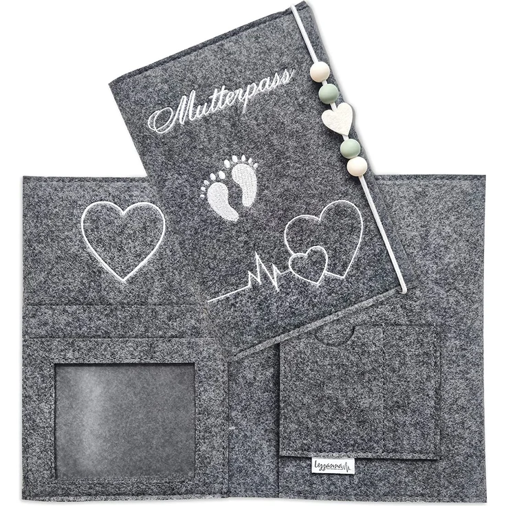 Lezzanna - Mutterpasshülle aus Filz - Mutterpass Tasche - Dokumententasche - in 4 Farben - viele Fächer für Ultraschallbilder und vieles mehr - Geschenk für Schwangere - Organizer – Bild 1