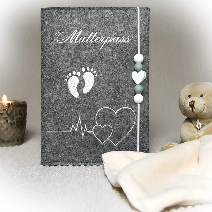Lezzanna - Mutterpasshülle aus Filz - Mutterpass Tasche - Dokumententasche - in 4 Farben - viele Fächer für Ultraschallbilder und vieles mehr - Geschenk für Schwangere - Organizer – Bild 2