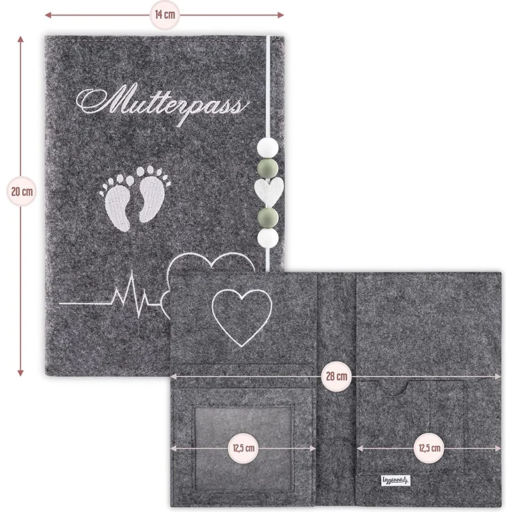 Lezzanna - Mutterpasshülle aus Filz - Mutterpass Tasche - Dokumententasche - in 4 Farben - viele Fächer für Ultraschallbilder und vieles mehr - Geschenk für Schwangere - Organizer – Bild 5