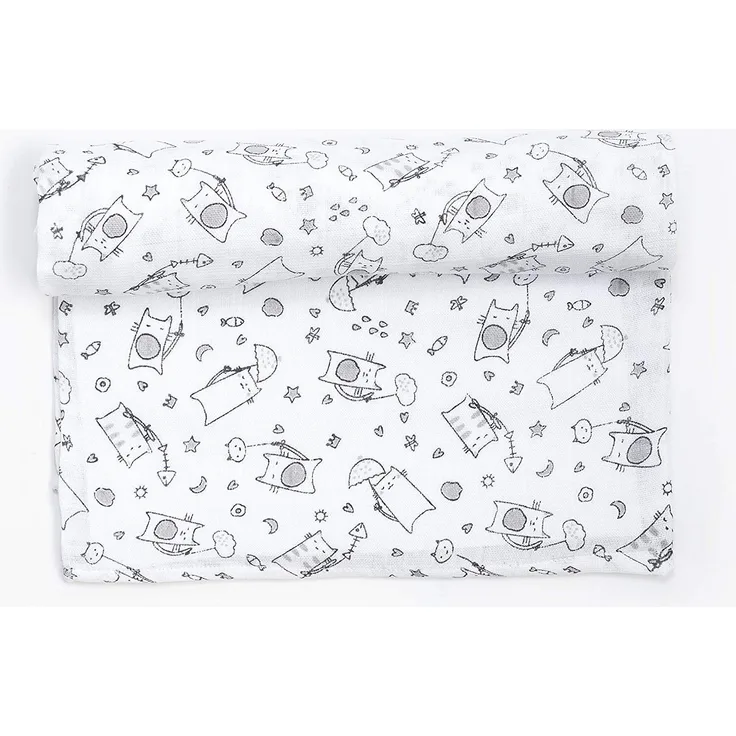 Ti TIN | Baby Musselin, 125x125 cm | Musselin Tuch mit Katze-Motiv, leichte und weiche Baumwollfaser, Mulltuch vielseitig einsetzbar, als Decke, Halstuch/Dreieckstuch, Spucktuch etc, Farbe: grau