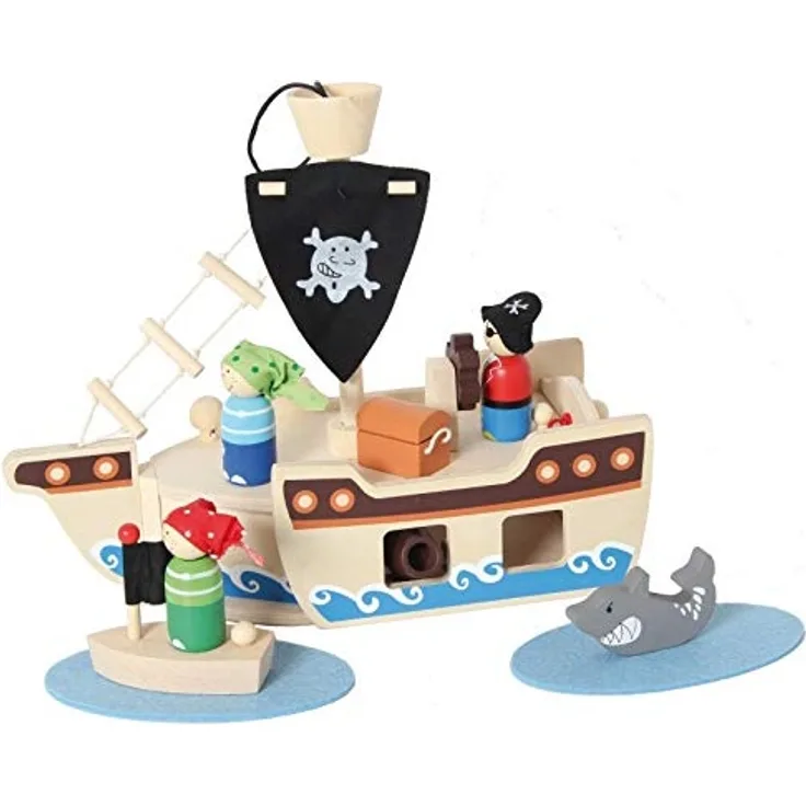 Inware 22740 - Piraten Schiff, 10-teilig, Holz, Spielset