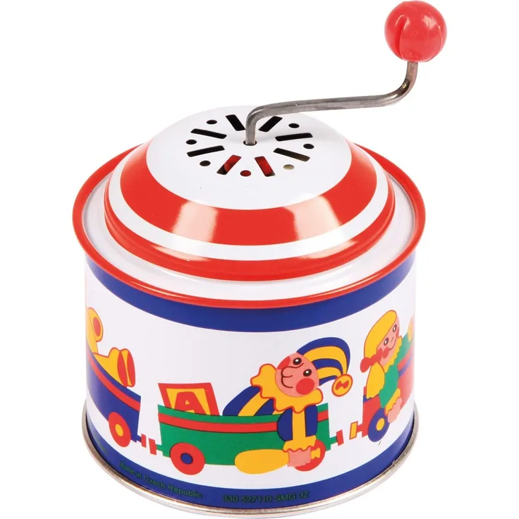 Bolz 52756 Musikdrehdose Spielkiste, Musikdose ca. 10,5 x 7,5 cm, Blechdrehdose mit Melodie Der Frühling, Drehdose aus Metall, Drehorgel für Kinder ab 18 Monate, Orgel mit Motiv, Mehrfarbig