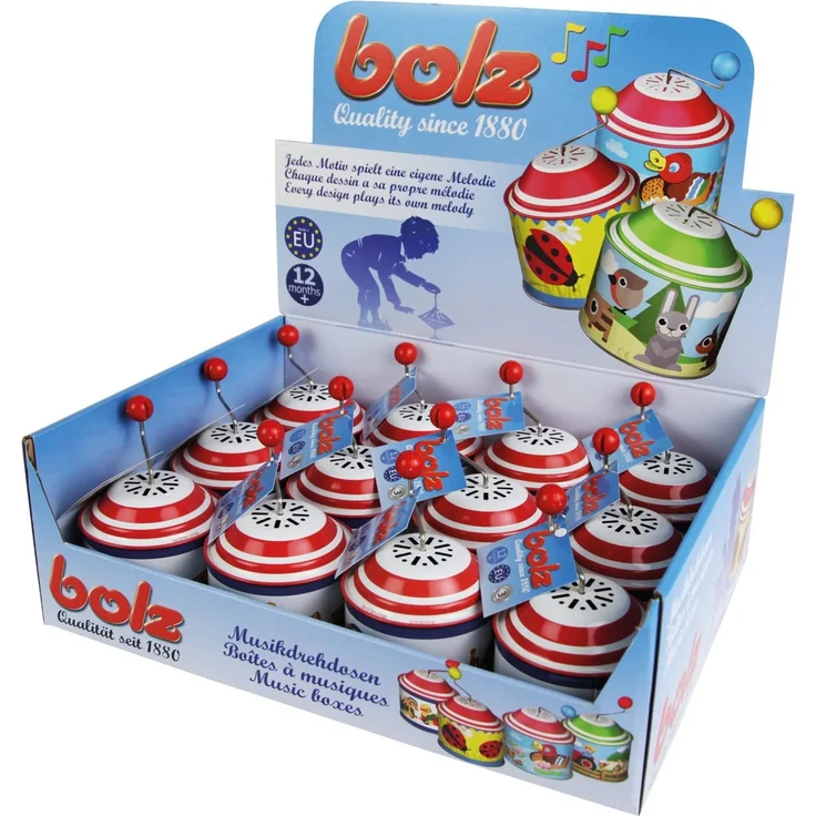 Bolz 52756 Musikdrehdose Spielkiste, Musikdose ca. 10,5 x 7,5 cm, Blechdrehdose mit Melodie Der Frühling, Drehdose aus Metall, Drehorgel für Kinder ab 18 Monate, Orgel mit Motiv, Mehrfarbig – Bild 2
