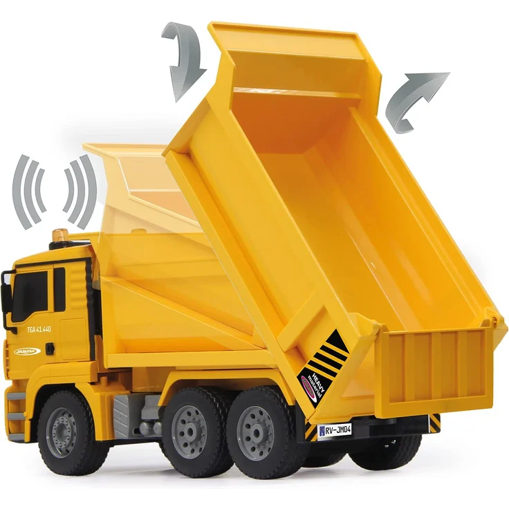 Jamara 405002 - Muldenkipper MAN 1:20 2,4G - Kippmulde hoch / runter, realistischer Motorsound, Hupe, Rückfahrwarnsound, 4 Radantrieb, gelbe LED Signallichter, programmierbare Funktionen – Bild 7