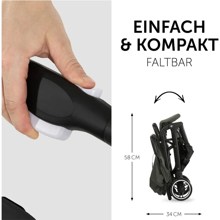 hauck Reise Buggy Travel N Care, für Kinder, bis 25 kg Belastbar, Leicht, Kompakt, Komfortable Sitz-/Liegefunktion, Leichtlaufräder, Federung, UV-Schutz 50+, Einhändig Klein Faltbar, Olive Grün – Bild 6