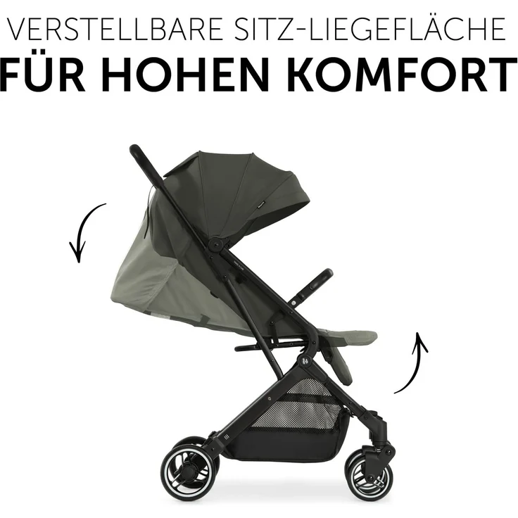 hauck Reise Buggy Travel N Care, für Kinder, bis 25 kg Belastbar, Leicht, Kompakt, Komfortable Sitz-/Liegefunktion, Leichtlaufräder, Federung, UV-Schutz 50+, Einhändig Klein Faltbar, Olive Grün – Bild 4