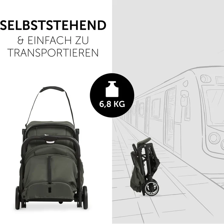 hauck Reise Buggy Travel N Care, für Kinder, bis 25 kg Belastbar, Leicht, Kompakt, Komfortable Sitz-/Liegefunktion, Leichtlaufräder, Federung, UV-Schutz 50+, Einhändig Klein Faltbar, Olive Grün – Bild 7