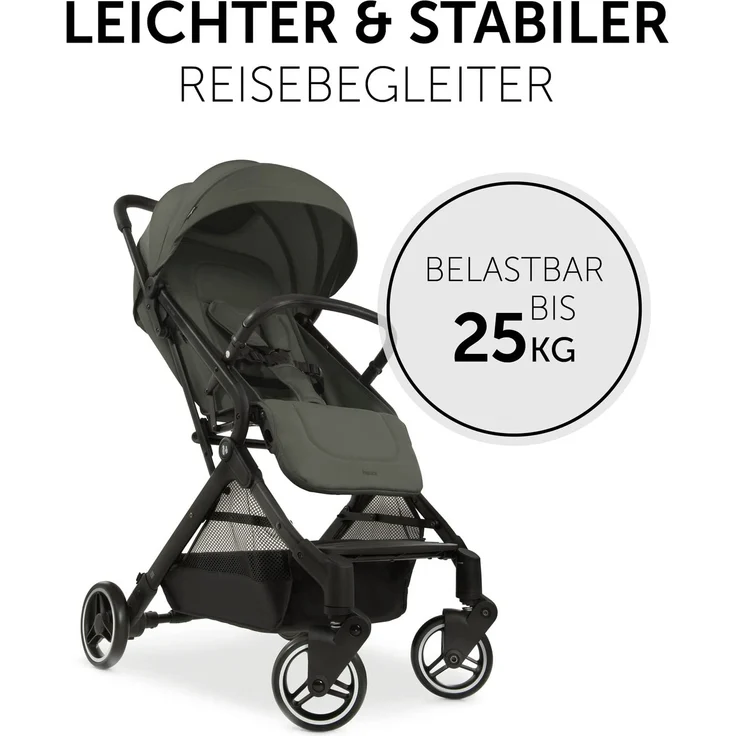 hauck Reise Buggy Travel N Care, für Kinder, bis 25 kg Belastbar, Leicht, Kompakt, Komfortable Sitz-/Liegefunktion, Leichtlaufräder, Federung, UV-Schutz 50+, Einhändig Klein Faltbar, Olive Grün – Bild 2