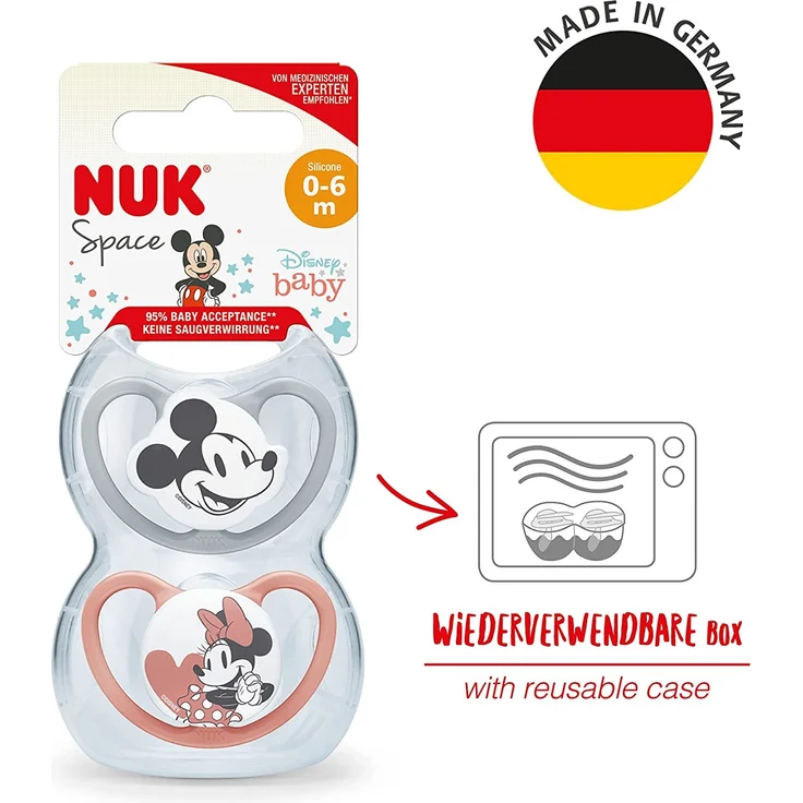 NUK Space Schnuller | 0–6 Monate | Schnuller mit extra Belüftung | BPA-freies Silikon | Disney Mickey Maus | grau und rosa | 2 Stück – Bild 6