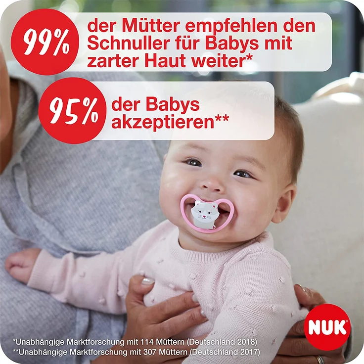 NUK Space Schnuller | 0–6 Monate | Schnuller mit extra Belüftung | BPA-freies Silikon | Disney Mickey Maus | grau und rosa | 2 Stück – Bild 3