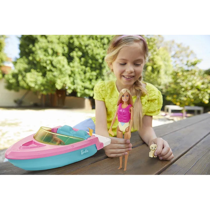 Barbie GRG29 - Barbiemit Hündchen und Zubehörteilen, Platz für 3 Puppen, schwimmt auf dem Wasser, tolles Geschenk für Kinder von 3 bis 7 Jahren – Bild 2