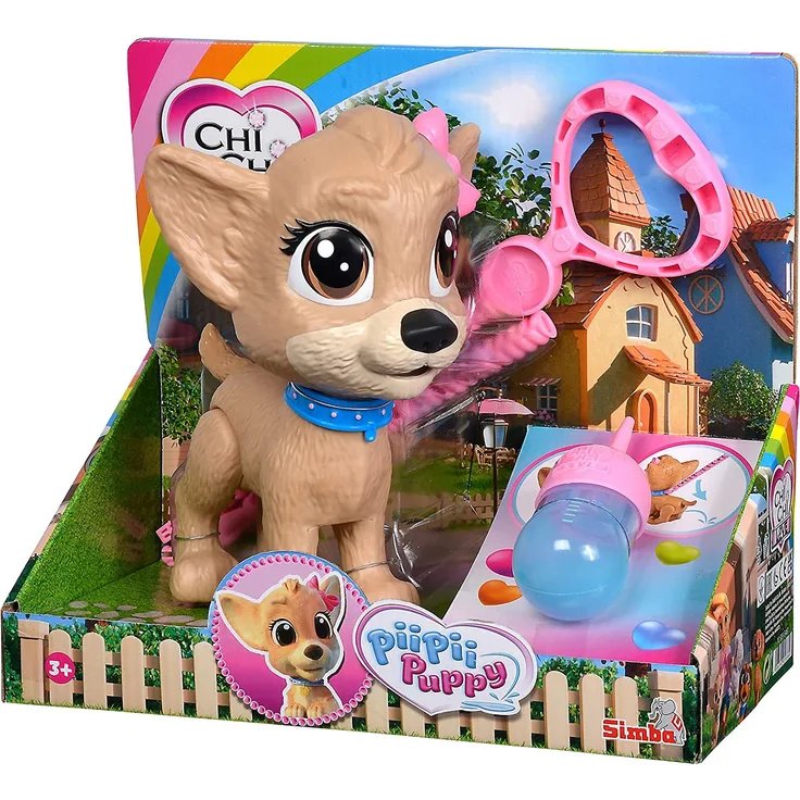 Simba 105893460 Chi Chi Love Pii Pii Puppy, Hund zum Gassi gehen, macht Pipi, ab 3 Jahren, 20 cm