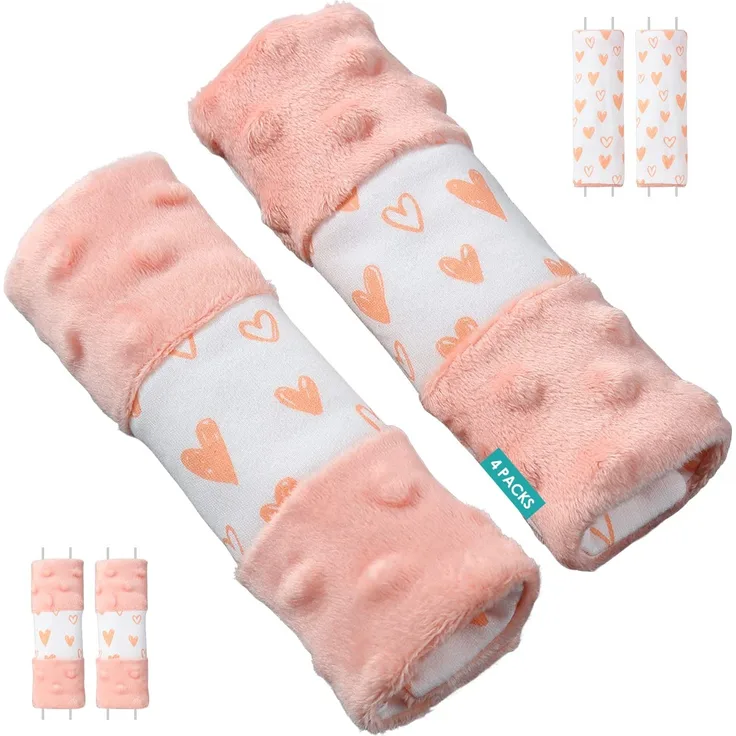4 Stück Gurtpolster babyschale，Baby Kinderwagen Trageschale Gurtschutz - Sicherheitsgurt Schulterpolster Schulterkissen Gurtschoner Autositze Gurtpolster für Babys 15x5cm