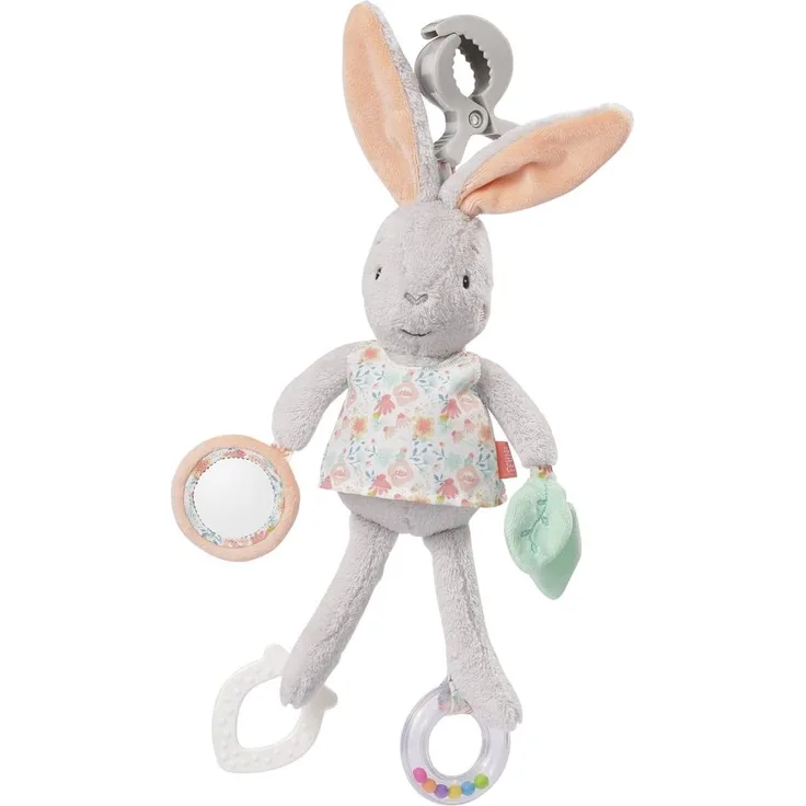 Fehn 062083 Activity-Spieltier Hase | Motorikspielzeug zum Aufhängen mit Spiegel & Ringen zum Beißen, Greifen und Geräusche erzeugen | Für Babys und Kleinkinder ab 0+ Monaten