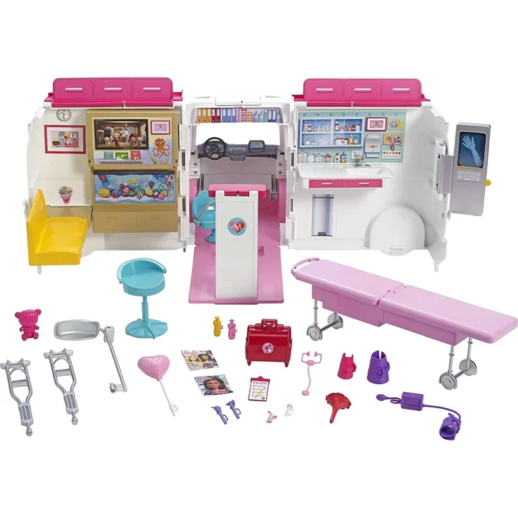 Barbie FRM19 - 2-in-1 Krankenwagen, aufklappbares Fahrzeug mit Licht und Geräuschen, Puppen Spielset mit Zubehör, Mädchen Spielzeug ab 3 Jahren, Mehrfarbig, Norme – Bild 7