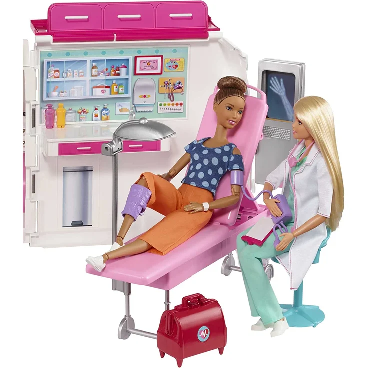 Barbie FRM19 - 2-in-1 Krankenwagen, aufklappbares Fahrzeug mit Licht und Geräuschen, Puppen Spielset mit Zubehör, Mädchen Spielzeug ab 3 Jahren, Mehrfarbig, Norme – Bild 5