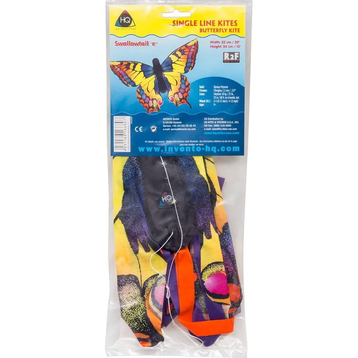 HQ Windspiration - Butterfly Kite Swallowtail "R" Kinderdrachen Einleiner, ab 5 Jahren, inkl. 10kp Polyesterschnur 25m auf Griff, 2-4 Beaufort 61 x 10.2 x 5.1 cm – Bild 3