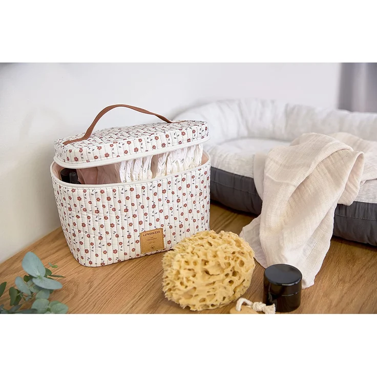 LÄSSIG Baby Wickeltisch Organizer Windel-Organizer to Go/Casual Nursery Caddy To Go Flowers white – Bild 8
