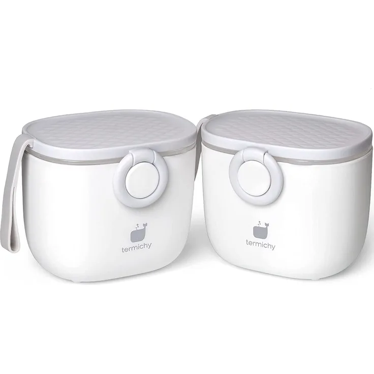 Termichy Milchpulver Portionierer, Milchpulver-Spender, 250g luftdichter tragbarer Milchpulver-Behälter für Reisen, mit Schaber und Löffel (Grau weiß, 2 Stücke)