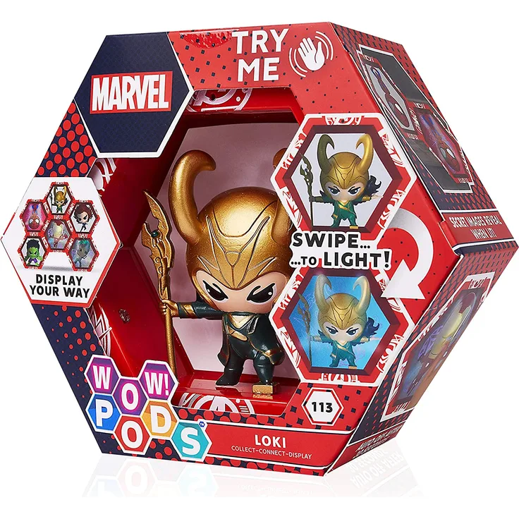 WOW! PODS Avengers Figuren - Loki Marvel Sammelfigur Avengers Fanartikel Offizielle Marvel Legends Superhelden Loki Merch Leuchtende Wackelfigur | Marvel Fanartikel Sammelspielzeug