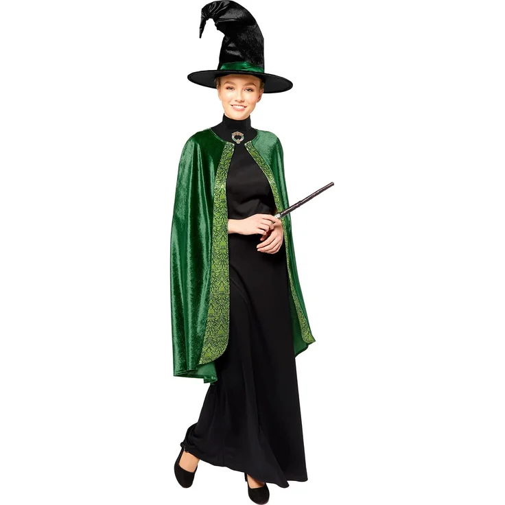 Amscan - Erwachsenenkostüm Professor Mc Gonagall aus Harry Potter, Kleid, Umhang, Hut, Magierin, Zauberin – Bild 1