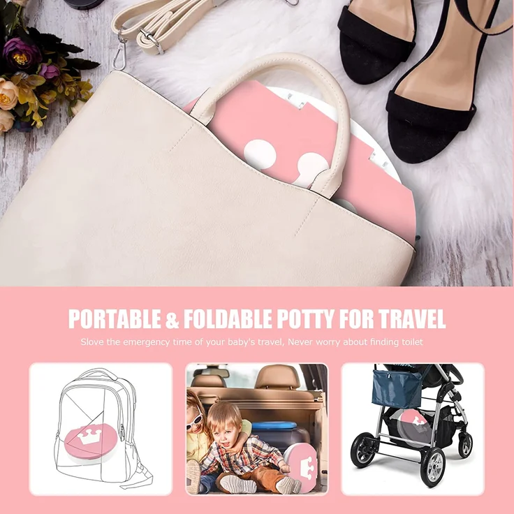 Töpfchen Für Kinder Baby Toilettensitz Ab 1 Jahr Reisetöpfchen Faltbar Für Unterwegs Baby Töpfchen Training Für Jungen Mädchen Windelfrei Töpfchen Auto Klapptöpfchen Kinder mit 15 Reisen Potty Liners – Bild 3