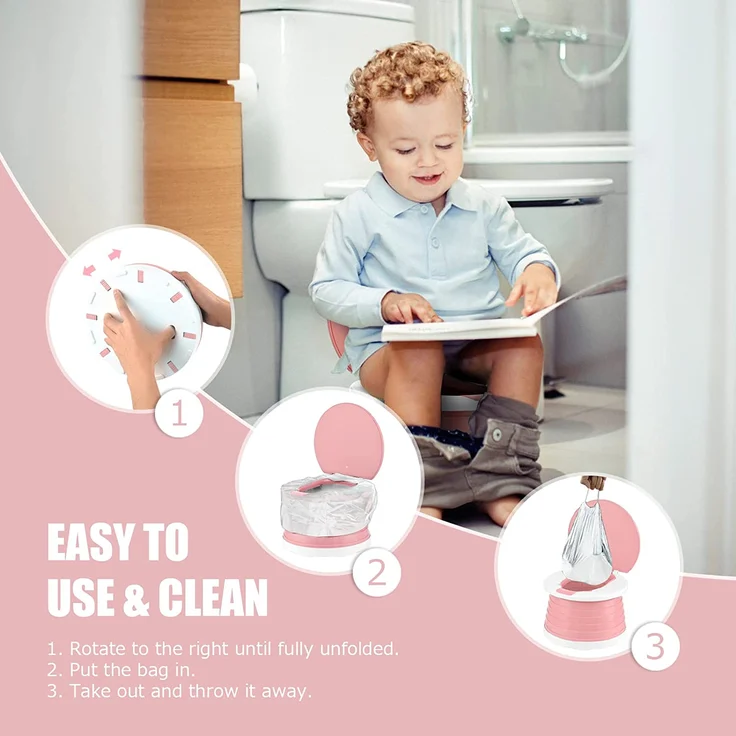 Töpfchen Für Kinder Baby Toilettensitz Ab 1 Jahr Reisetöpfchen Faltbar Für Unterwegs Baby Töpfchen Training Für Jungen Mädchen Windelfrei Töpfchen Auto Klapptöpfchen Kinder mit 15 Reisen Potty Liners – Bild 4