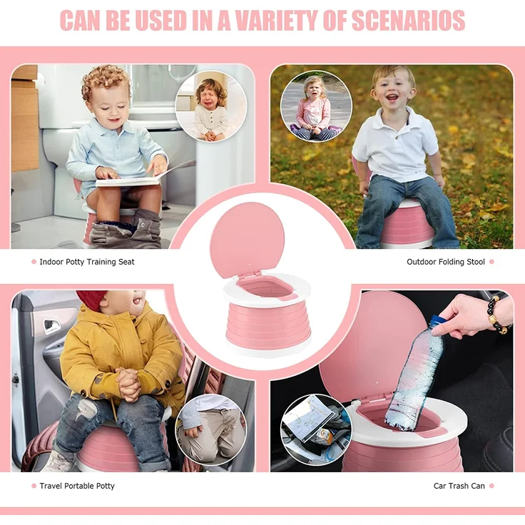 Töpfchen Für Kinder Baby Toilettensitz Ab 1 Jahr Reisetöpfchen Faltbar Für Unterwegs Baby Töpfchen Training Für Jungen Mädchen Windelfrei Töpfchen Auto Klapptöpfchen Kinder mit 15 Reisen Potty Liners – Bild 7
